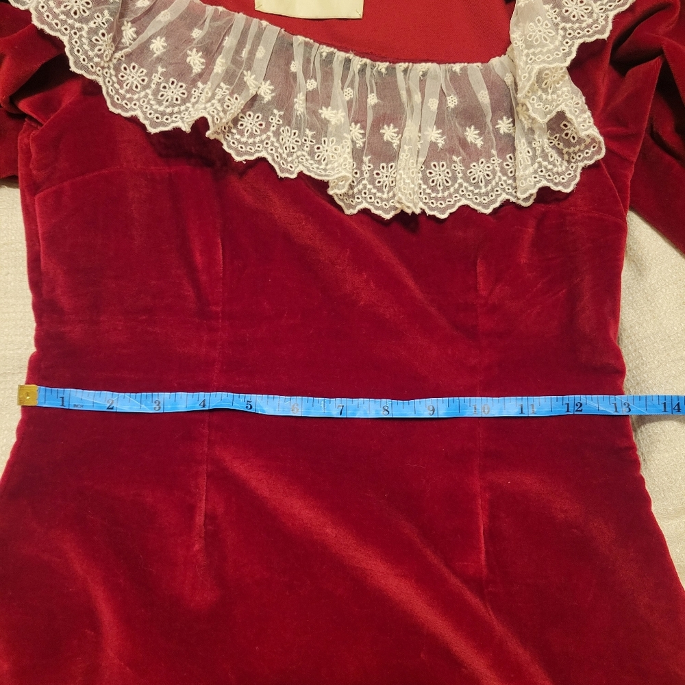 Doen Heirloom Red Velvet Mini Dress with Lace Trim - Picture 11 of 11